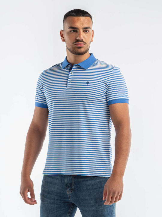 Men's Polo Shirt Tony Montana Pique Striped Blue White