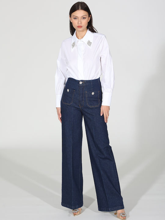 Navy Blue High-Waisted Wide Leg Jeans R.r R.r Rob6478 Navy Blue