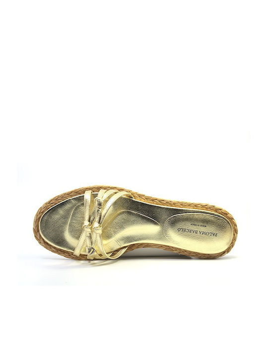 Paloma Barceló Leder Damen Flache Sandalen Anatomisch in Gold Farbe