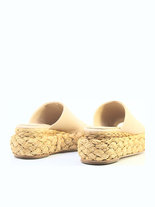 Leather Women's Flat Sandals Flatforms in Pink Color