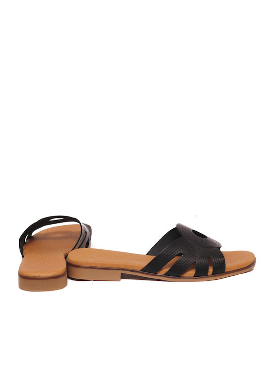 Leder Flache Sandalen für Damen in Schwarz Farbe