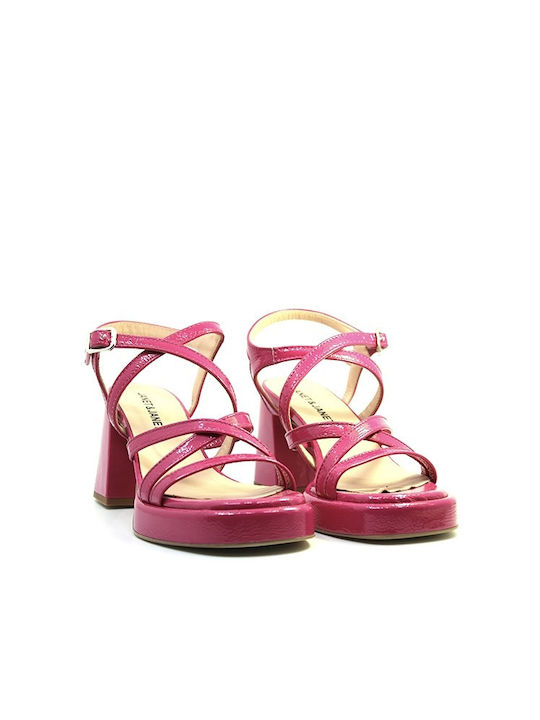 Janet & Janet Platform Leather Women's Sandals 05123 Fuchsia with High Heel