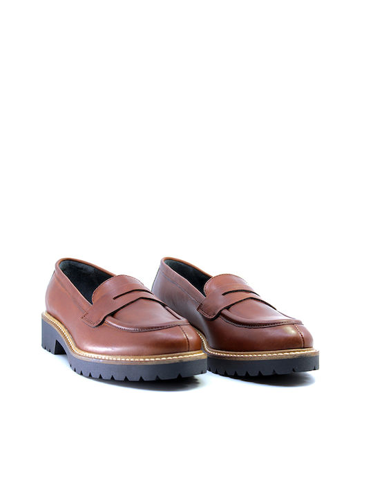 Paola Ferri Leather Women's Loafers in Brown Color