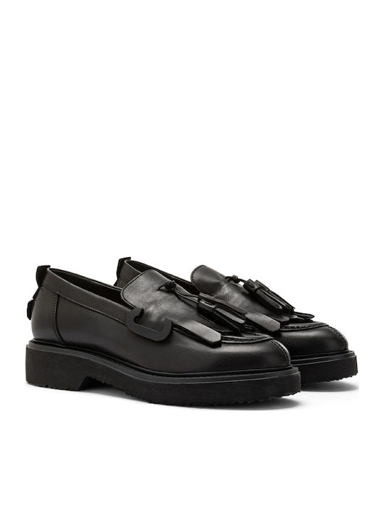 Leder Damen Mokassins in Schwarz Farbe
