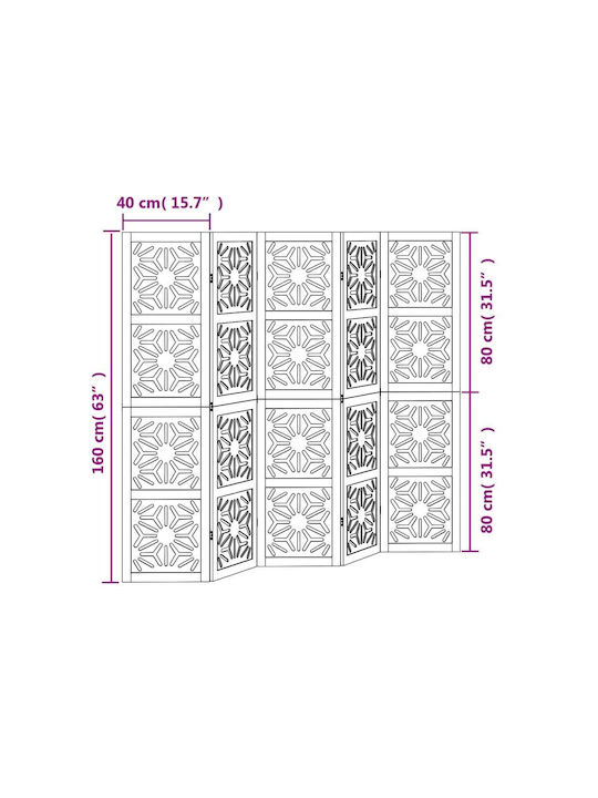 vidaXL Διακοσμητικό Παραβάν Ξύλινο με 5 Φύλλα 175x160cm