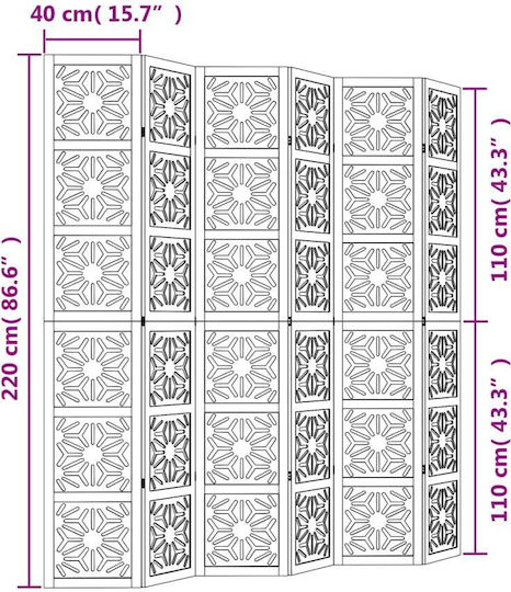 vidaXL Dekorativer Raumteiler Hölzernes mit 6 Paneelen 210x220cm