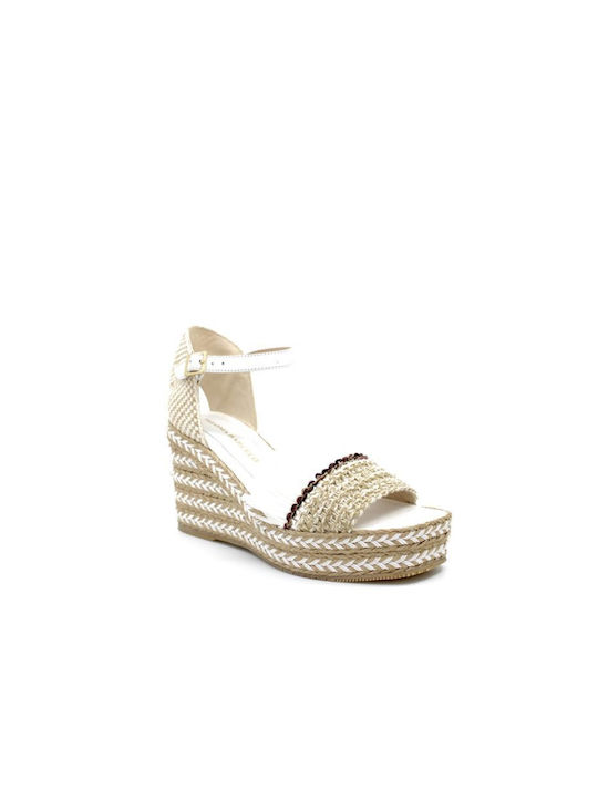 Weiße Leder Plateau-Espadrilles