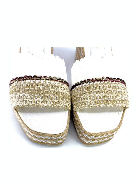 Weiße Leder Plateau-Espadrilles