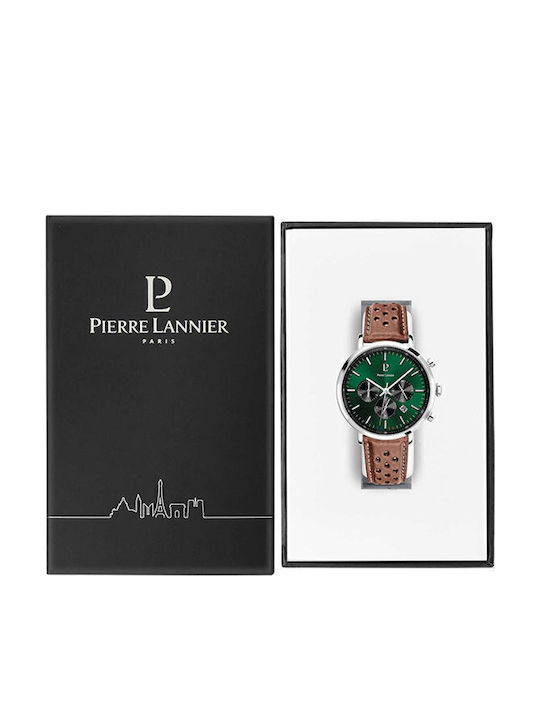 Pierre Lannier Baron Ανδρικό Ρολόι 43mm Χρονογράφος Μπαταρίας με Καφέ Δερμάτινο Λουράκι