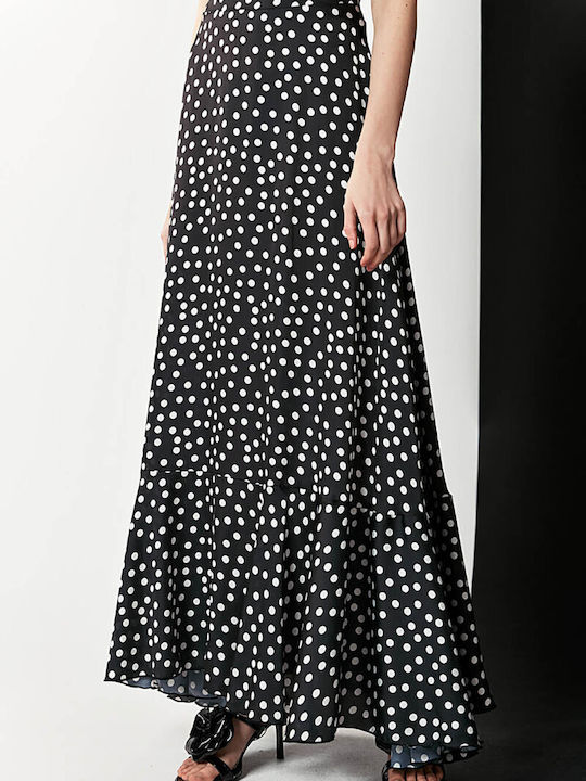 Dejavu Satin Maxi Rock Polka Dot in Schwarz Farbe