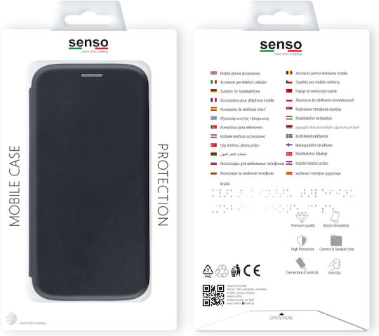 Senso Oval Stand Книга Изкуствена кожа Черен (Galaxy S10 Lite)