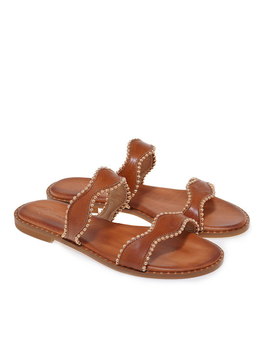 Makis Kotris Damen Flache Sandalen in Tabac Braun Farbe