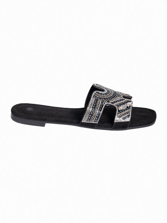 Flat Boho Beaded Sandals Black