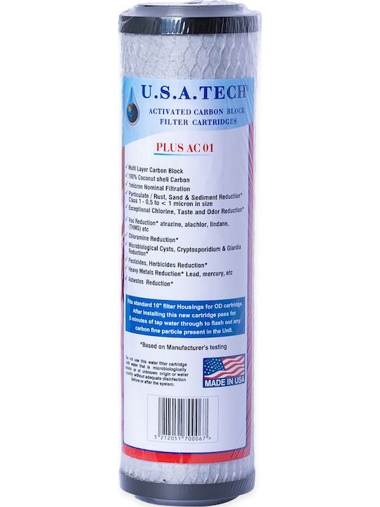 USA Tech Countertop and Under Sink Water Filter Replacement made of Activated Carbon 10" Plus AC-01 1 μm