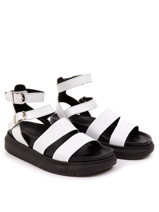 Makis Kotris Damen Flache Sandalen in Weiß Farbe