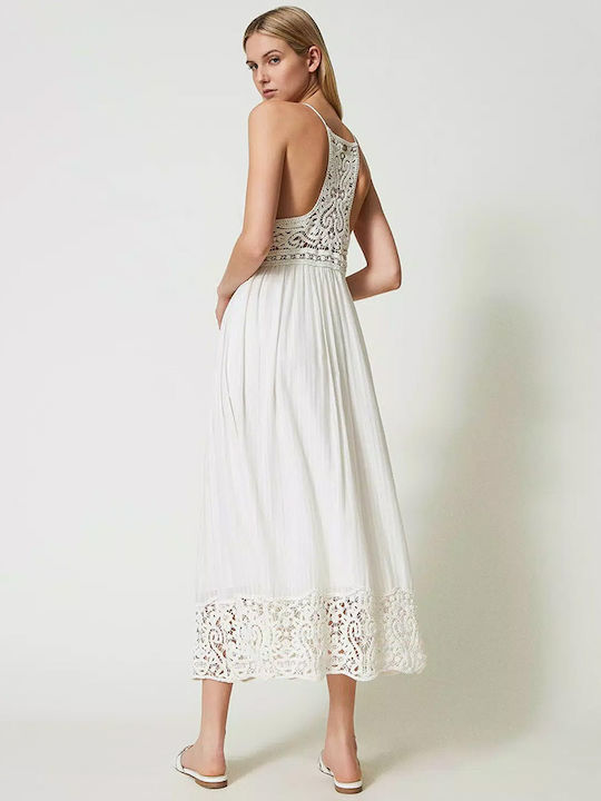 Long White Dress with Macramé Details Long White Dress with Macramé Details