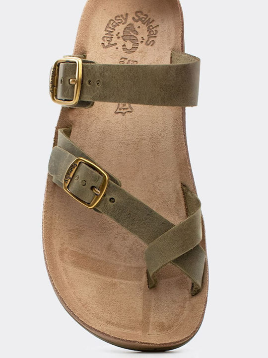 Leather Women's Flat Sandals Anatomic in Khaki Color