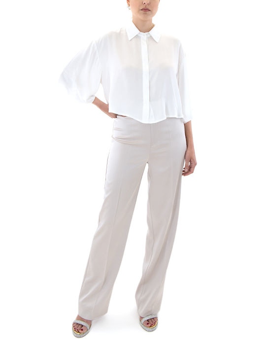 MY T Pants Women's High-waisted Fabric Trousers in Straight Line Beige