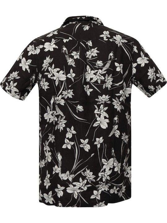 Stud Κοντομάνικο Λινό Πουκάμισο Floral Μαύρο