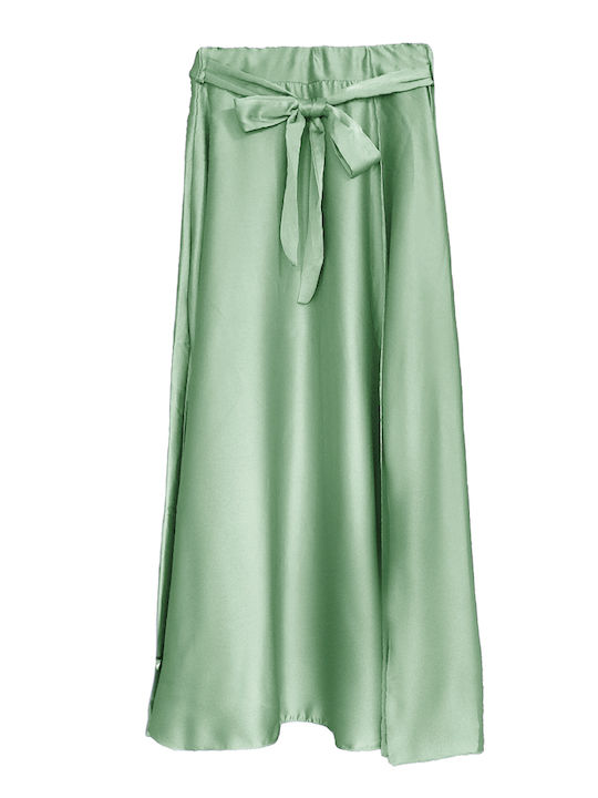 Fashion Vibes Satin Maxi Skirt in Green color