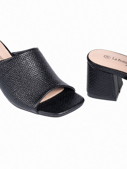 Square Toe Block Heel Mules Black