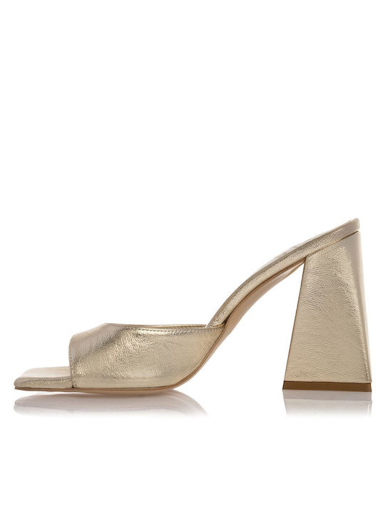 Sante Heel Leather Mules Gold