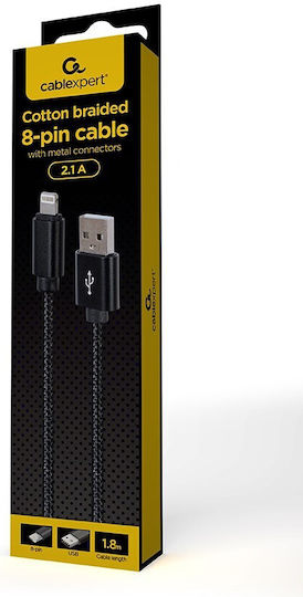 Gembird Geflochten USB-A zu Lightning Kabel Schwarz 1.8m (CCDB-MUSB2B-AMLM-6)