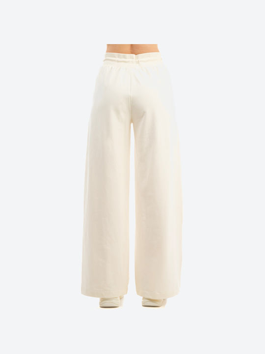 Benation Terry Wide Leg Pant Γυναικείο Παντελόνι Φόρμας Λευκό