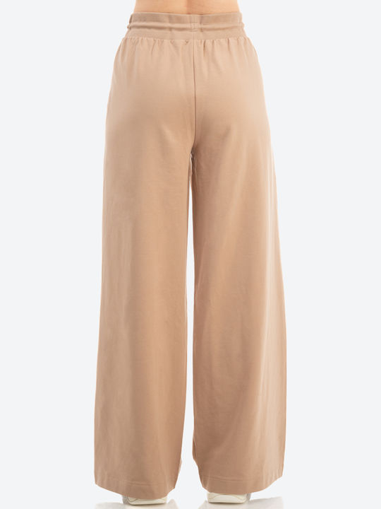 Benation Terry Wide Leg Pant Γυναικείο Παντελόνι Φόρμας Μπεζ Benation Terry Wide Leg Pant Γυναικείο Παντελόνι Φόρμας Μπεζ