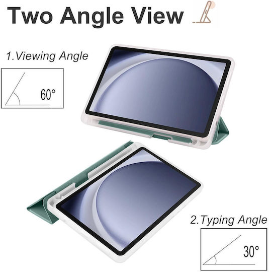 Husă pentru tabletă Samsung Galaxy Tab A9 X110 din piele TPU transparentă cu model de fagure de miere, pliabilă în 3, cu suport pentru stilou, verde închis