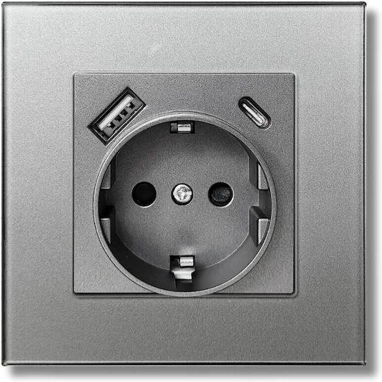 Einzeln Steckdose mit 2 USB-Anschlüssen Silber