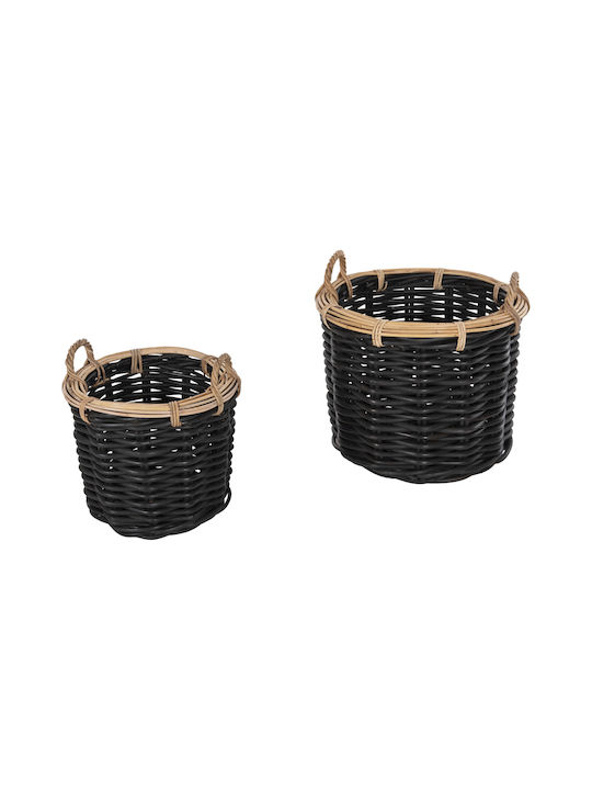 HomeMarkt Σετ Διακοσμητικά Καλάθια Rattan με Χερούλια Μαύρο 61x61εκ. 2τμχ