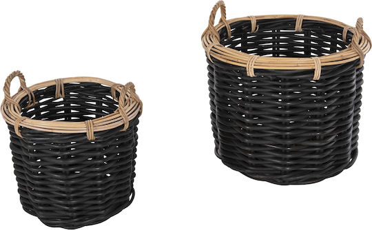 HomeMarkt Set de coșuri decorative Ratan cu mânere Black 61x61buc 2buc