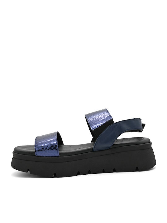 Leather Women's Flat Sandals Flatforms in Blue Color