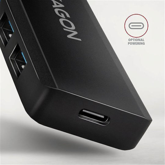 Axagon USB-Hub 4 Anschlüsse USB 3.0 mit Anschluss an einen Computer USB-A / USB-C Grau