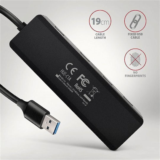 Axagon USB-Hub 4 Anschlüsse USB 3.0 mit Anschluss an einen Computer USB-A / USB-C Grau