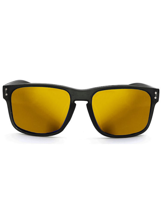 V-store Sunglasses with Black Plastic Frame and Yellow Polarized Mirror Lens POL92003BLACKYELLOW