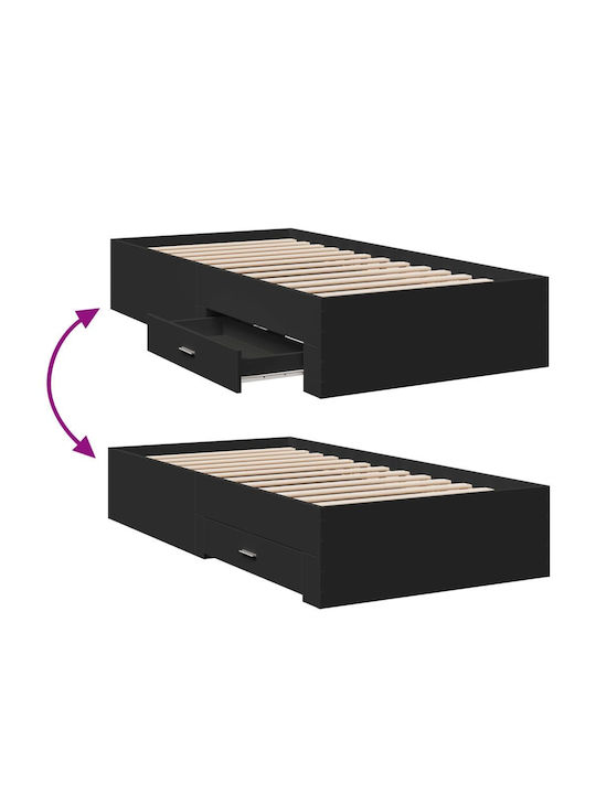 Suport Pat Single Din Lemn Negru Cu Plăci Pentru Saltea 75x190cm