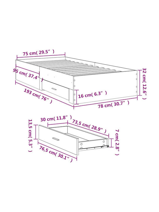 Betten Einzel Holz Beige mit Lattenrost für Matratze 75x190cm