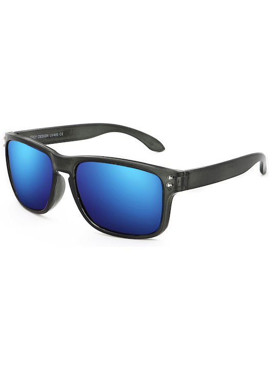 V-store Men's Sunglasses with Gray Plastic Frame and Blue Polarized Mirror Lens POL92003BLUE