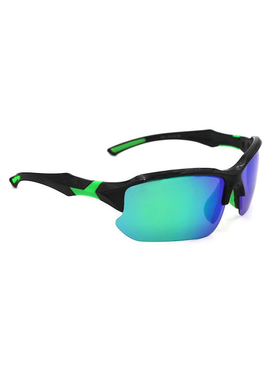 V-store Sunglasses with Black Plastic Frame and Blue Polarized Mirror Lens POL9301GREEN