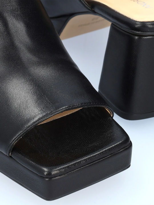 Leder Mules mit Chunky Hoch Absatz in Schwarz Farbe