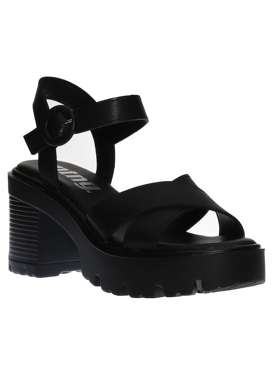 MTNG Platform Women's Sandals Black with High Heel