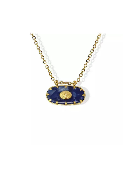 Women's Necklace Vellana Stainless Steel-Gold Plated Eye Semiprecious Stone Lapis Bco645c Anartxy