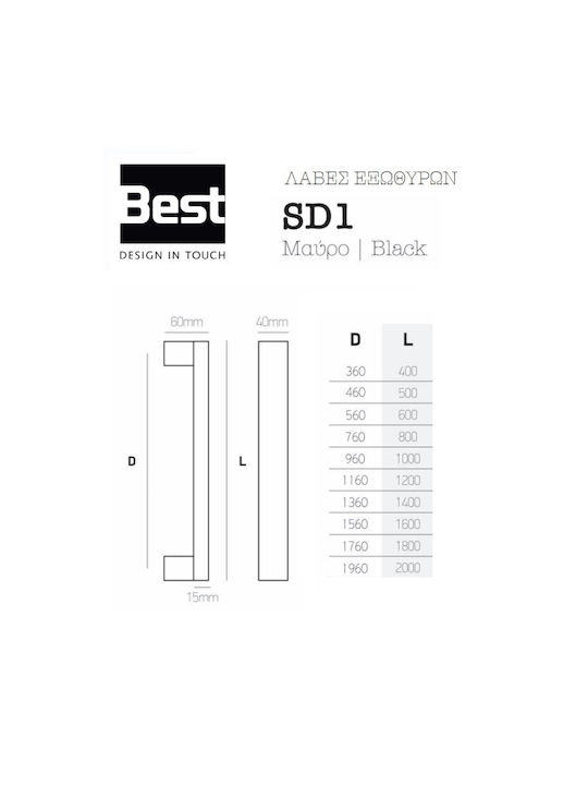 Σετ Πόμολα Θωρακισμένης Πόρτας Best Sd1 Νίκελ Μαύρο Ματ Μαύρο Ματ Απόσταση Κέντρων D Μήκος Λαβής L 760/800mm Κράμα Ψευδαργύρου