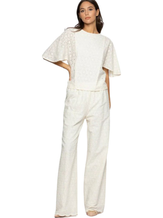 Panna Women's Fabric Trousers with Rubber Band Latte