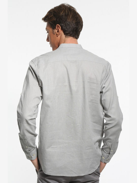 Double Men's Shirt Long Sleeve Linen Grey