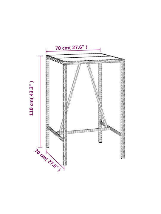Outdoor Bar Rattan Table Black 70x70x110cm