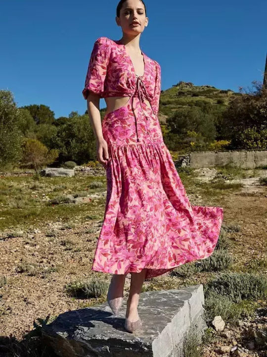 Desiree Midi Φόρεμα με Βολάν Πορτοκαλί