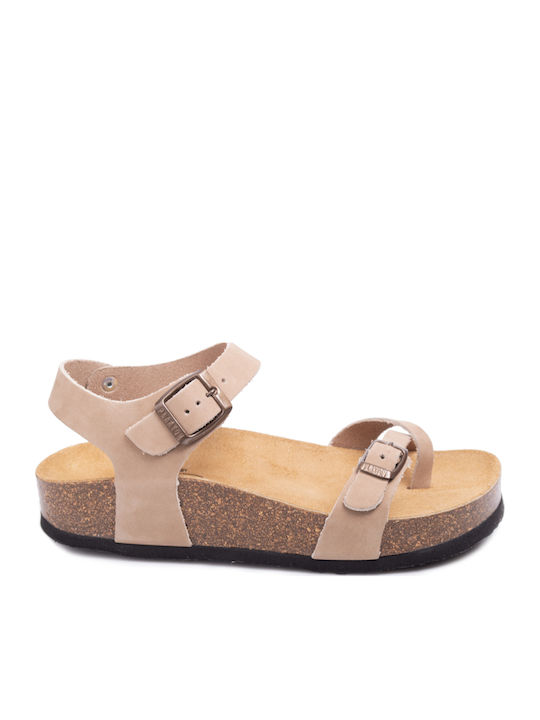 Leather Women's Flat Sandals Anatomic Nobuck Taupe